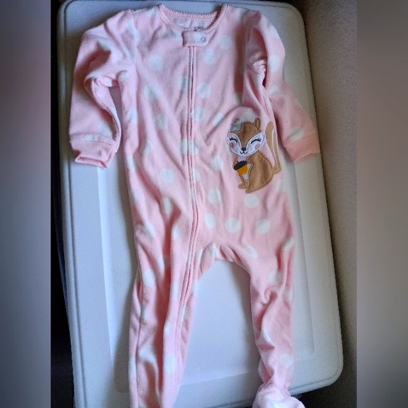 Carter's Pink Polka Dot/Squirrel Feet Pajamas - Picture 1 of 3